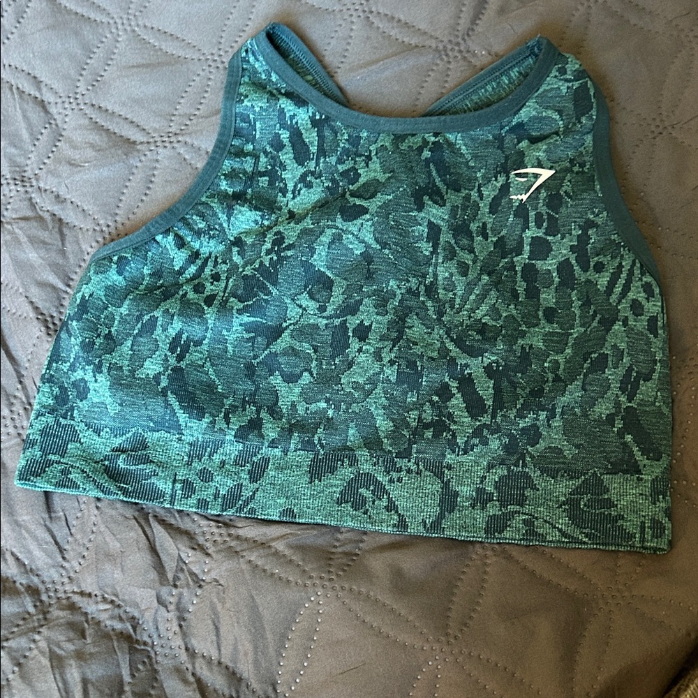 Gymshark Teal and Dark Green Patterned Seamless Sports Bra